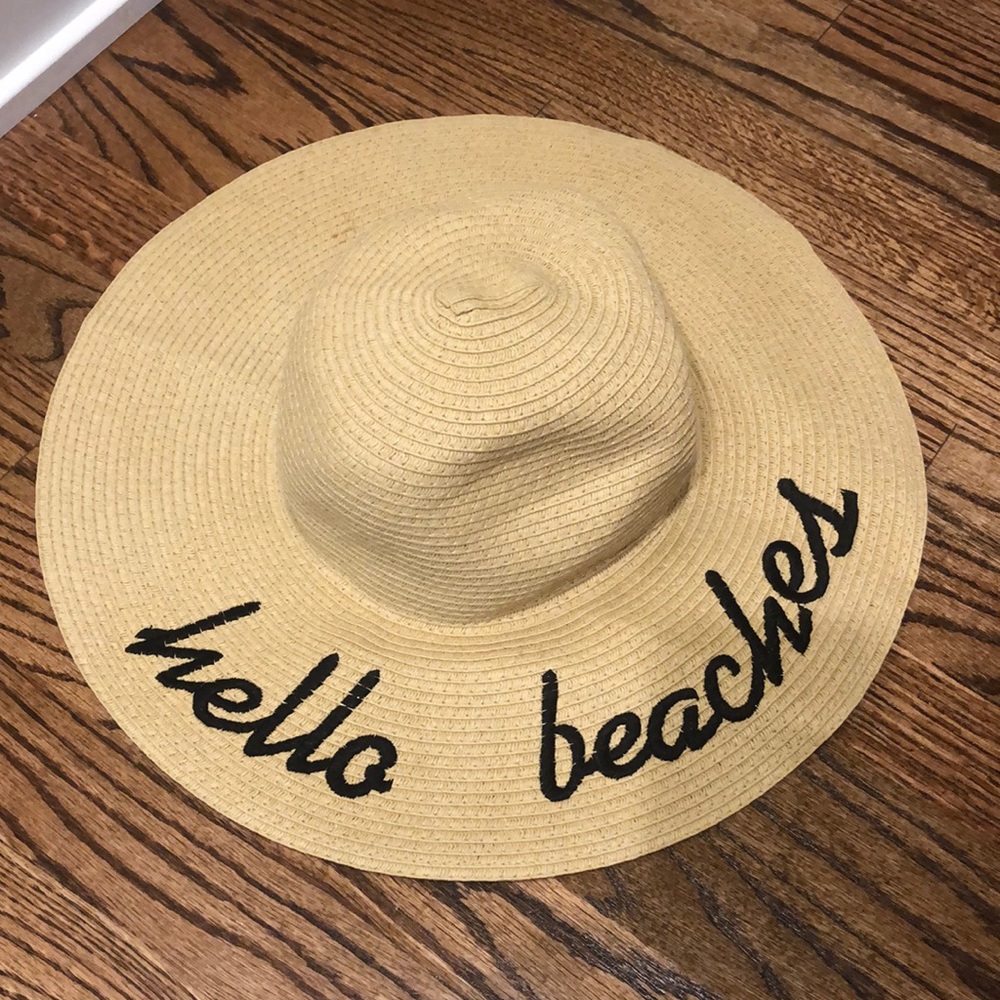Spring break fun! HELLO BEACHES hat. Easily packable. fun statement piece!